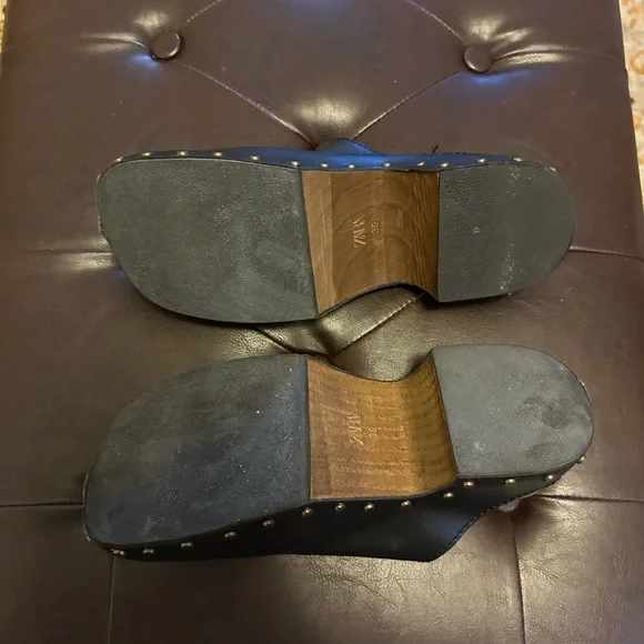 Zara Black Leather Mules with Studded Detail - Picture 3 of 5